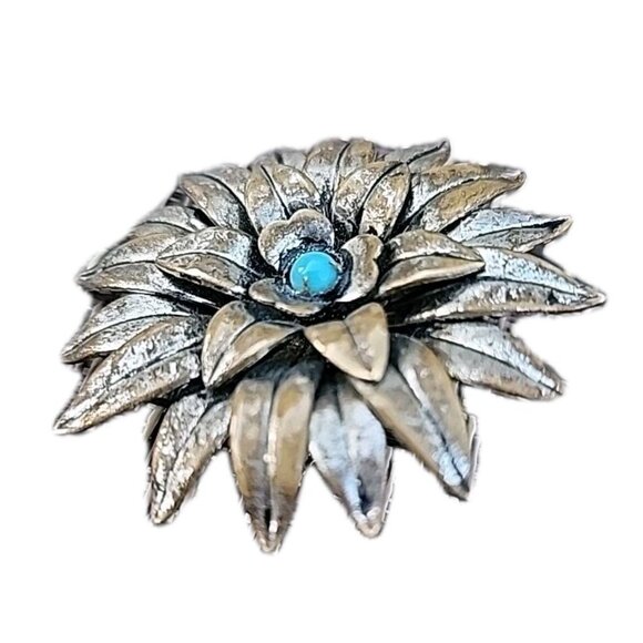 VTG 30s Made in Austria Blue Rhinestone 3D Flower Silvertone Metal Pin Brooch - Picture 3 of 9